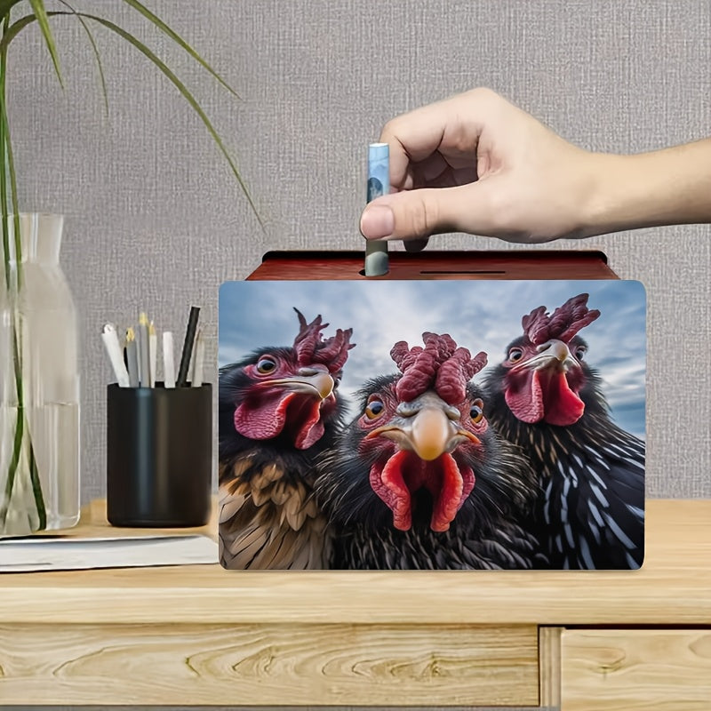 Tirelire boîte en bois photo de poules, gros plan