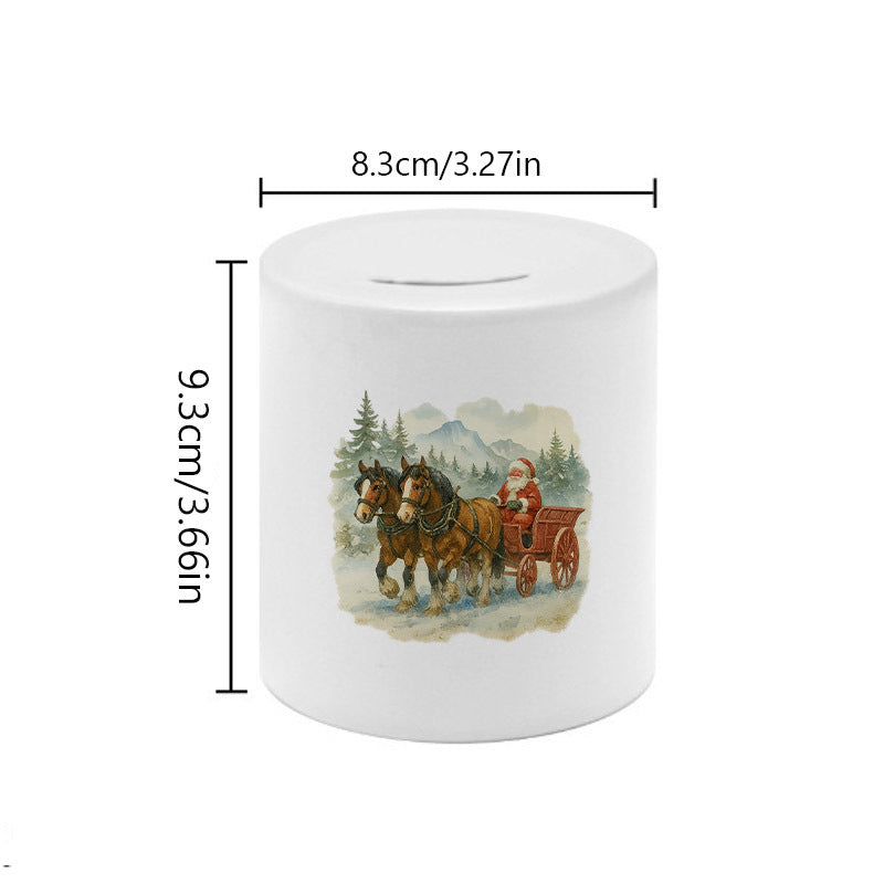 Tirelire en céramique blanche, attelage de chevaux de Noël
