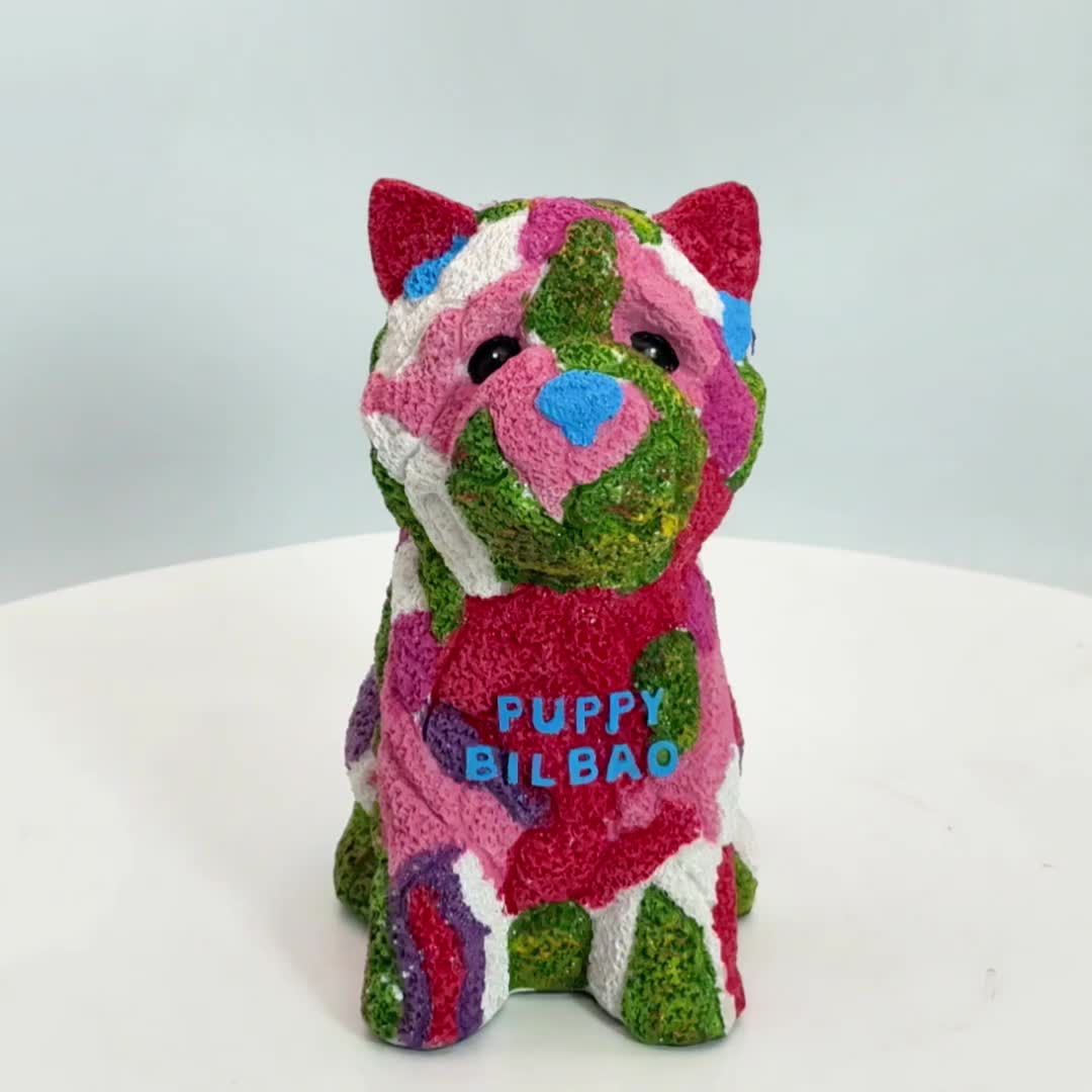 Tirelire chien en résine, sculpture pop