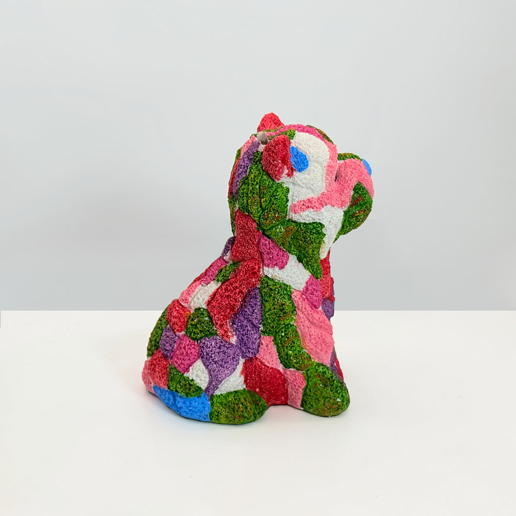 Tirelire chien en résine, sculpture pop