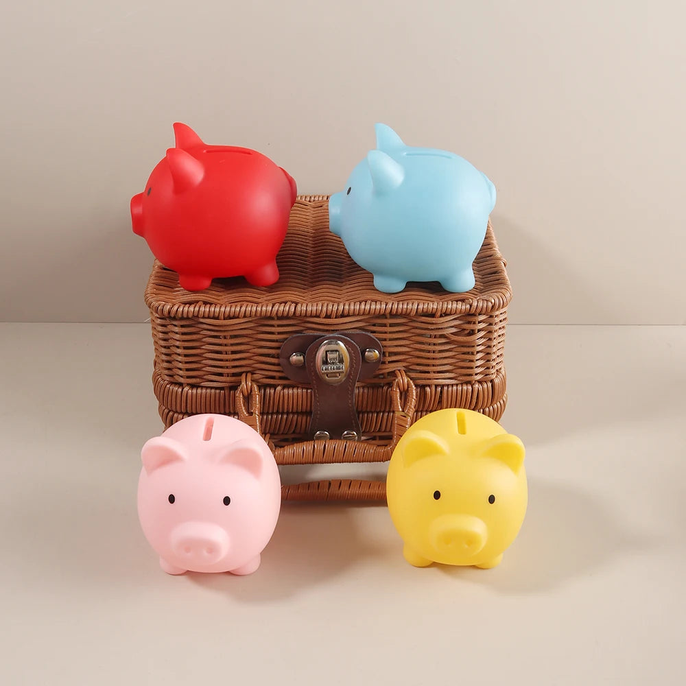 Tirelire cochon en plastique mat, quatre teintes