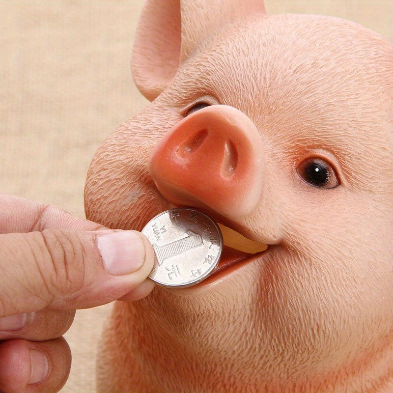Tirelire cochon assis au poil gravé, gueule grande ouverte