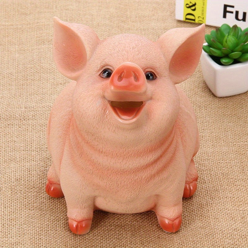 Tirelire cochon assis au poil gravé, gueule grande ouverte