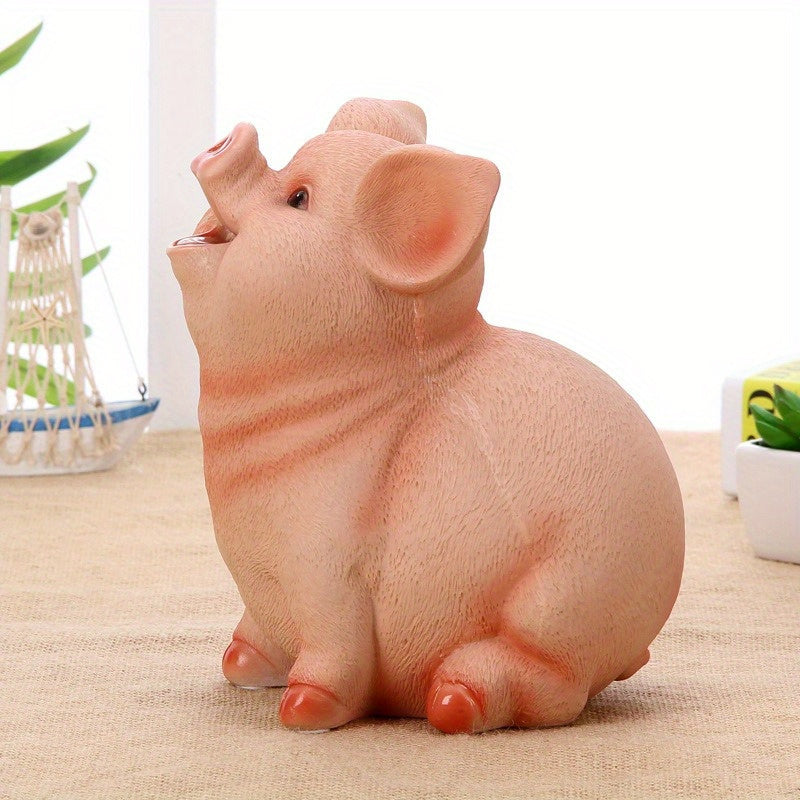 Tirelire cochon assis au poil gravé, gueule grande ouverte