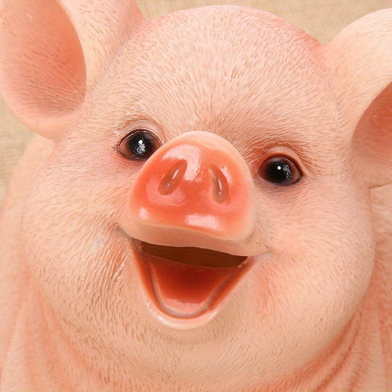 Tirelire cochon assis au poil gravé, gueule grande ouverte