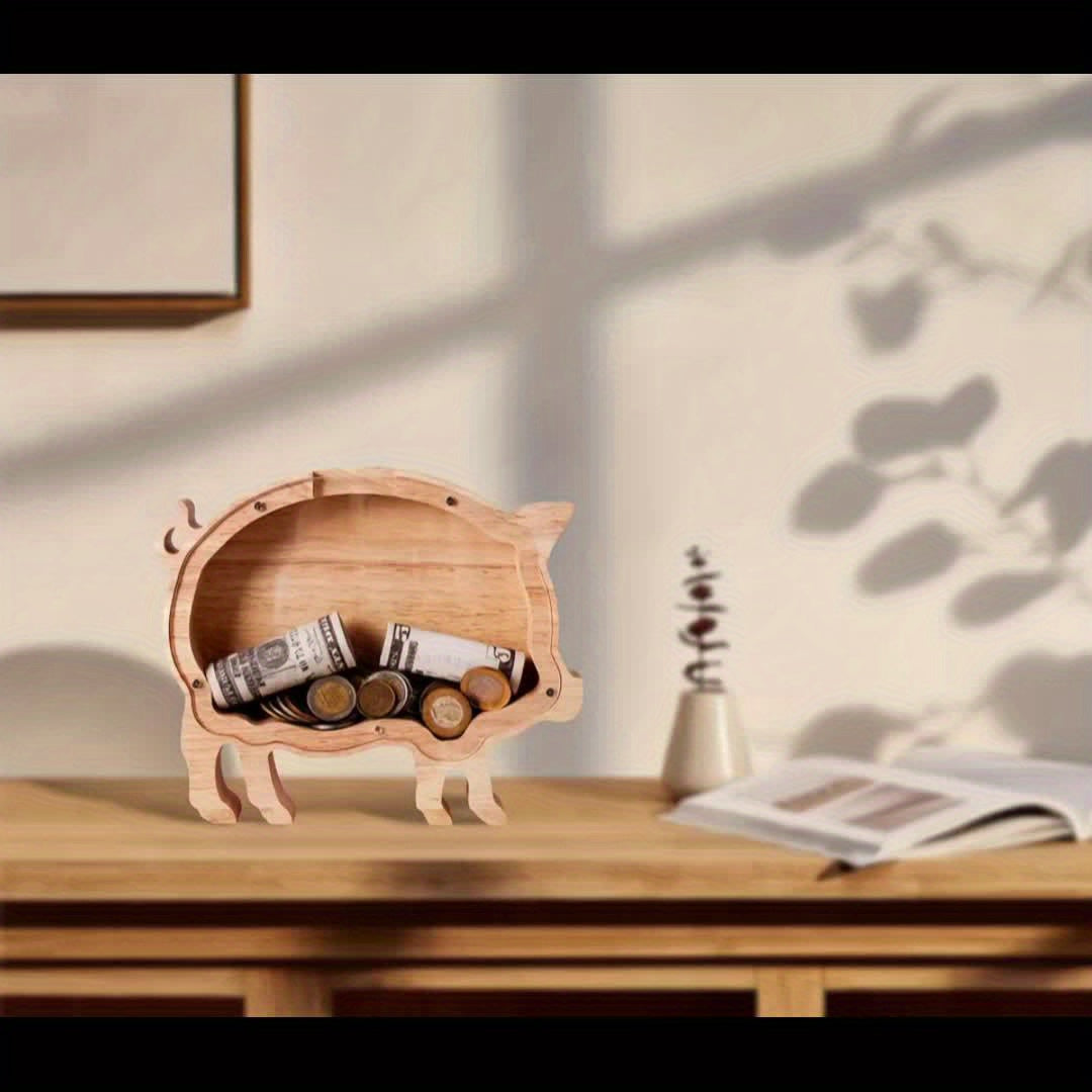 Tirelire cochon sur quatre pattes, bois non peint