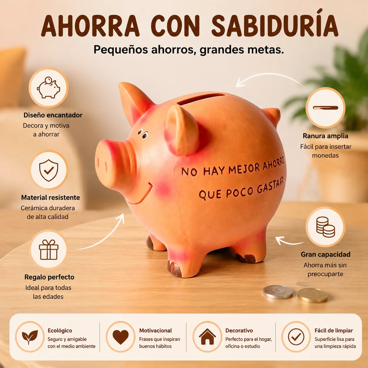 Tirelire cochon en céramique terre cuite avec bouchon