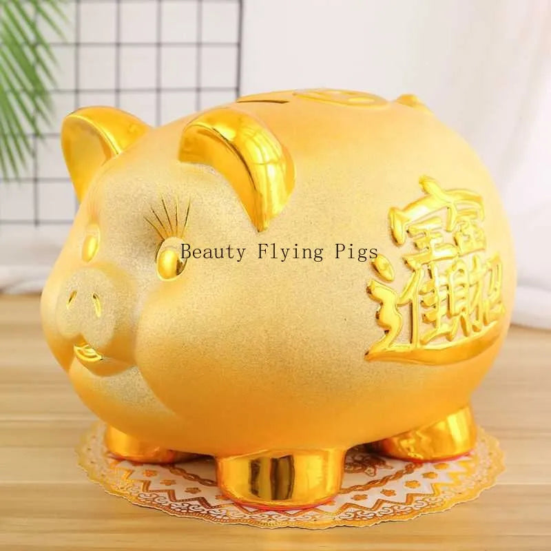 Tirelire cochon en céramique à caractères en relief