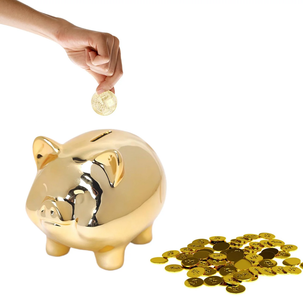 Tirelire cochon doré en céramique à dorure miroir, 14,5 cm