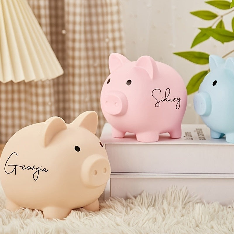 Tirelire cochon en satiné, fente à pièces et billets