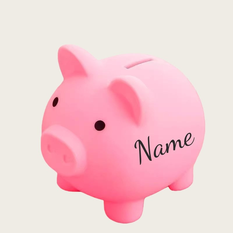 Tirelire cochon en satiné, fente à pièces et billets