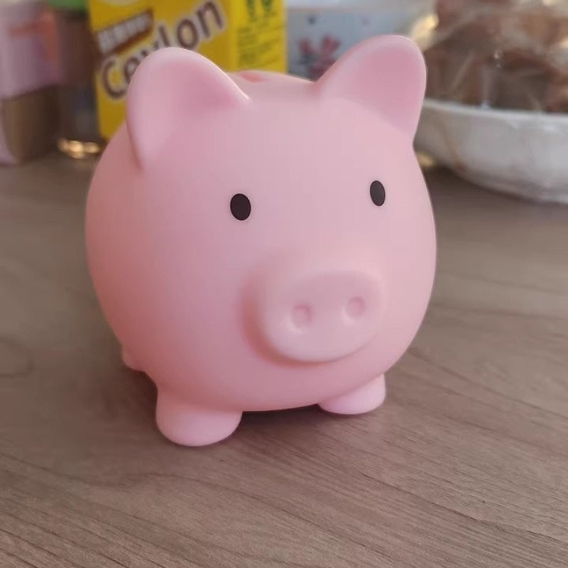 Tirelire cochon en satiné, fente à pièces et billets