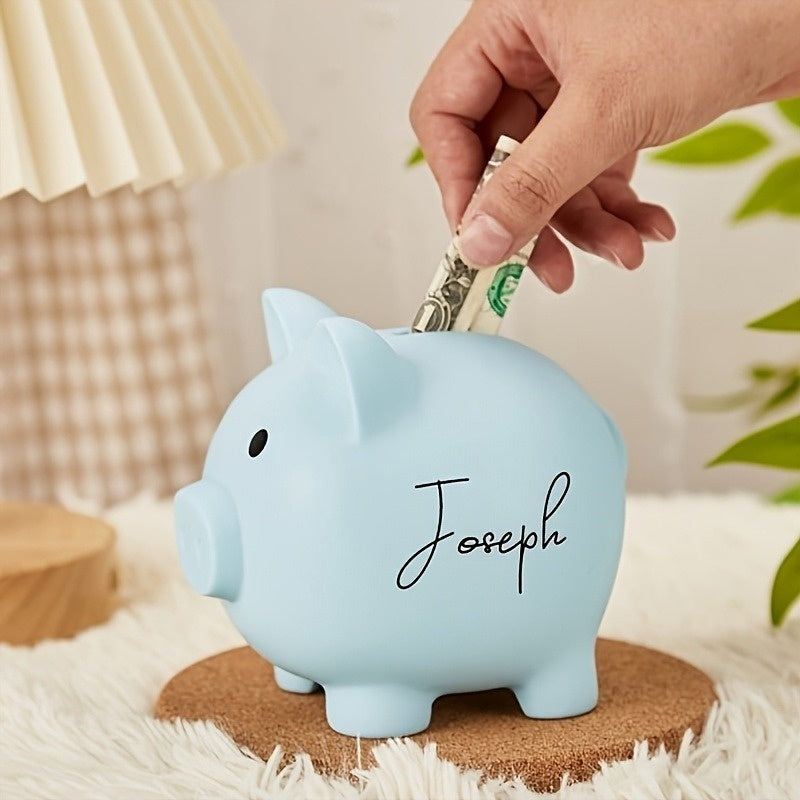 Tirelire cochon en satiné, fente à pièces et billets