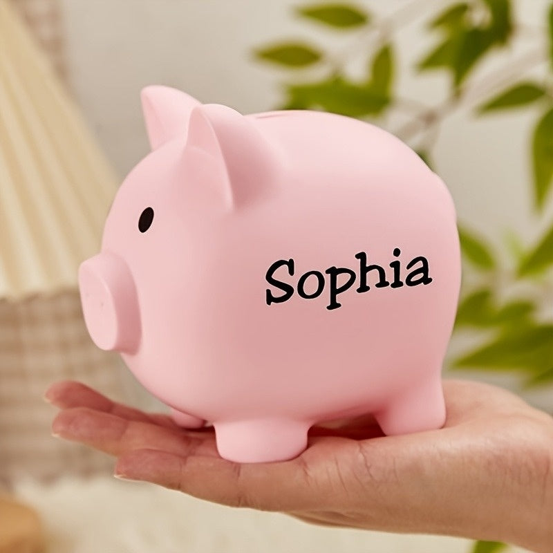 Tirelire cochon en satiné, fente à pièces et billets
