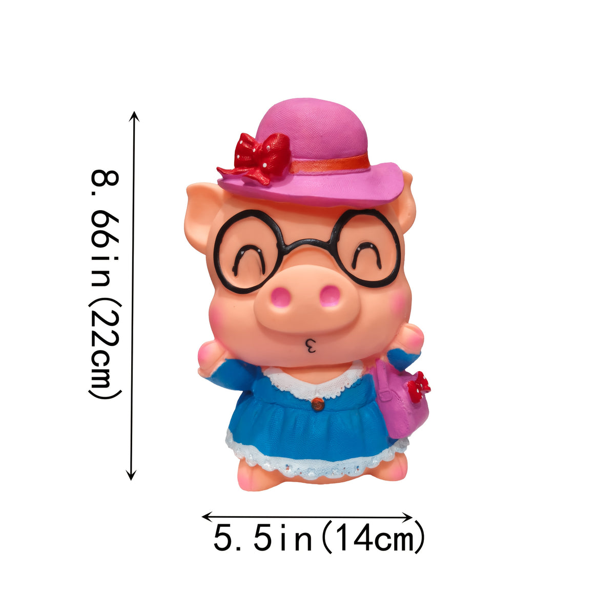 Tirelire cochon en robe bleue et chapeau — Figurine 22 cm