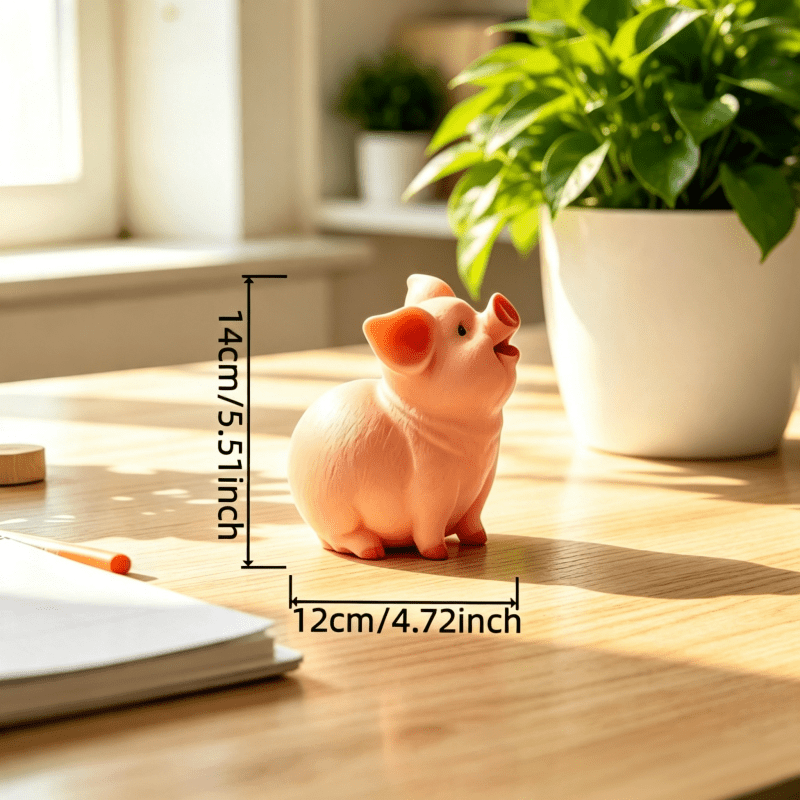 Tirelire cochon rieur en résine rose, douze centimètres de large