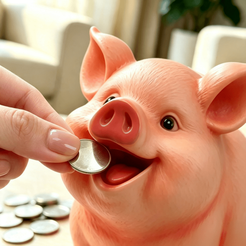 Tirelire cochon rieur en résine rose, douze centimètres de large