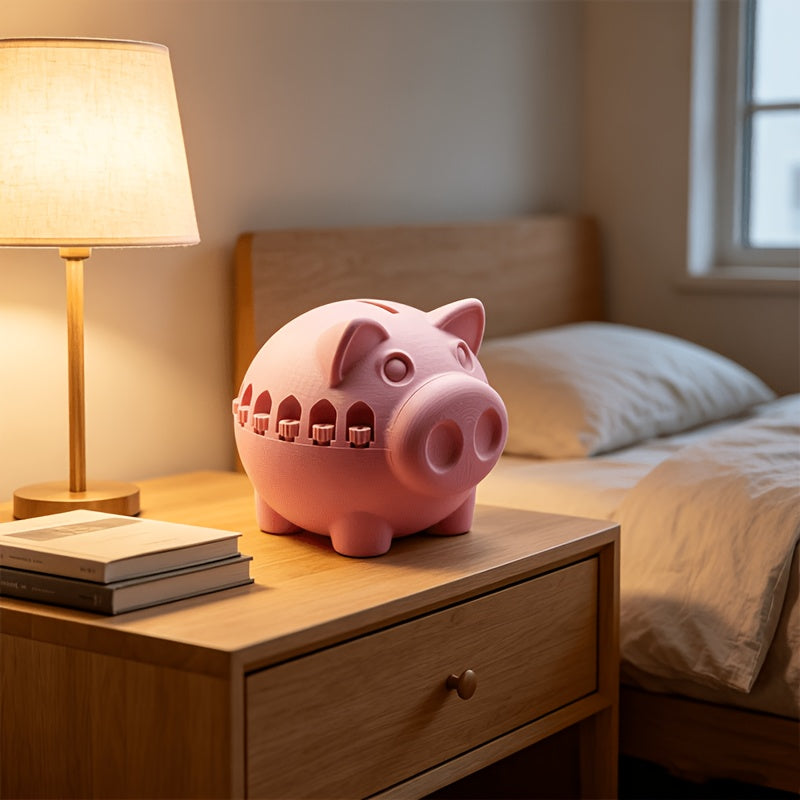 Tirelire cochon mate à décor d'arcades, long