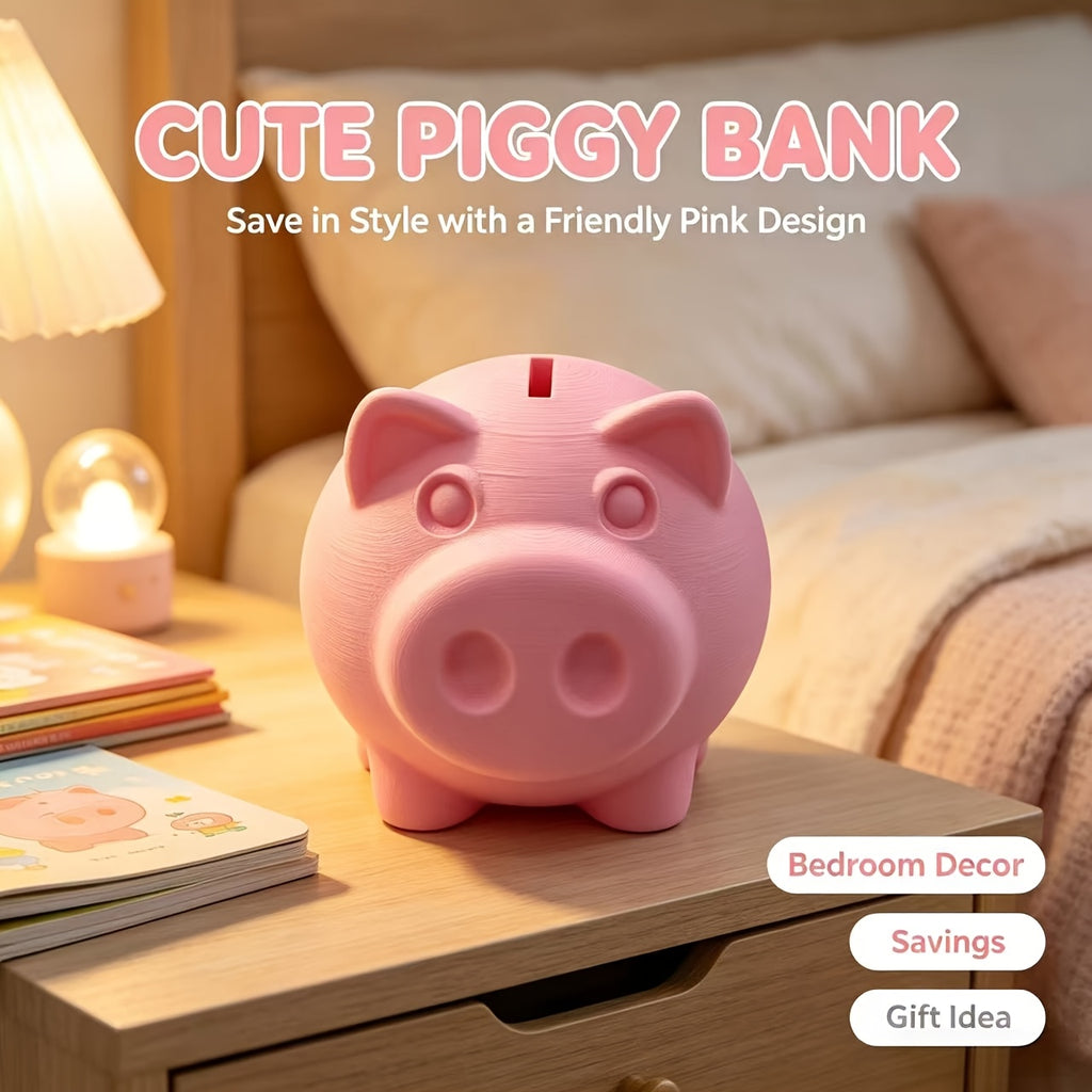 Tirelire cochon rose pâle en plastique, bouchon dessous, 10 cm