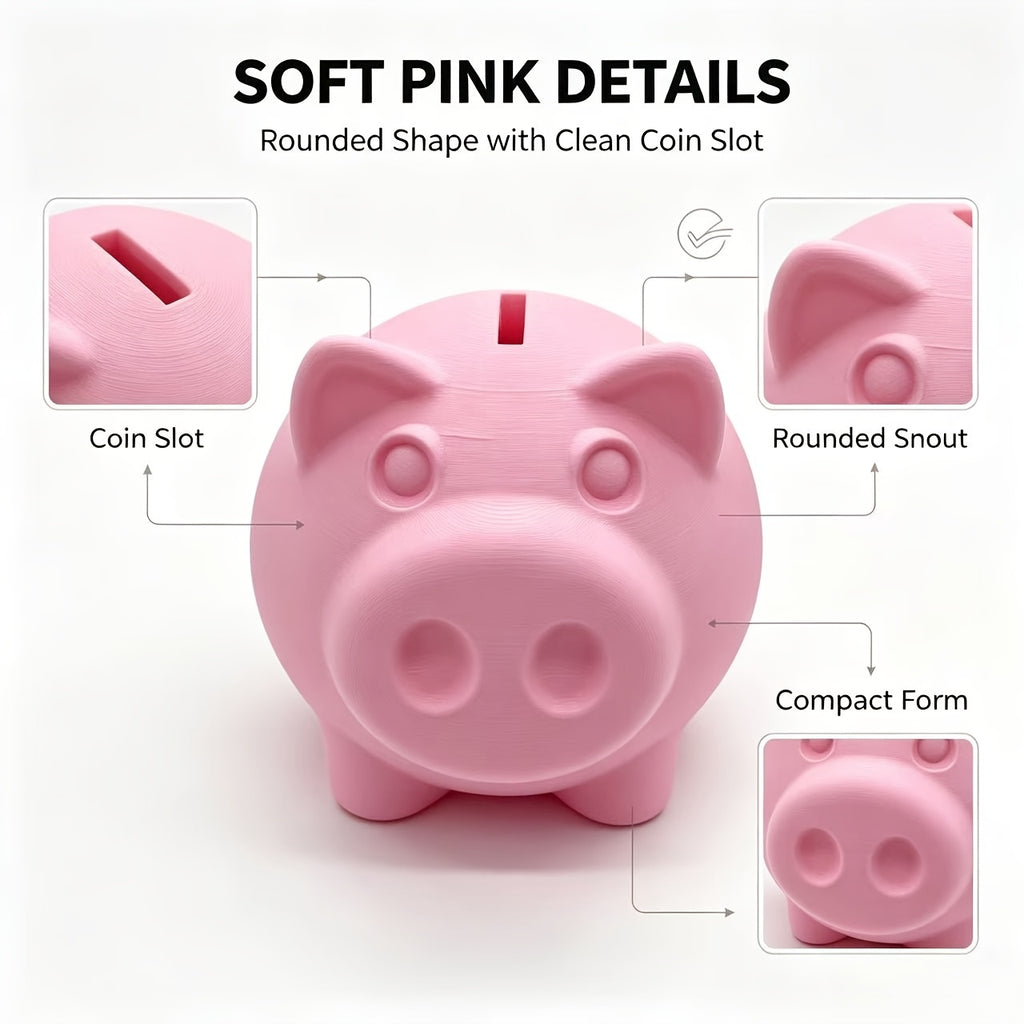 Tirelire cochon rose pâle en plastique, bouchon dessous, 10 cm