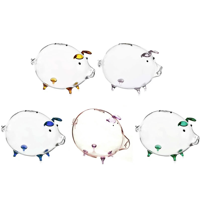 Tirelire cochon soufflé en verre incolore, long