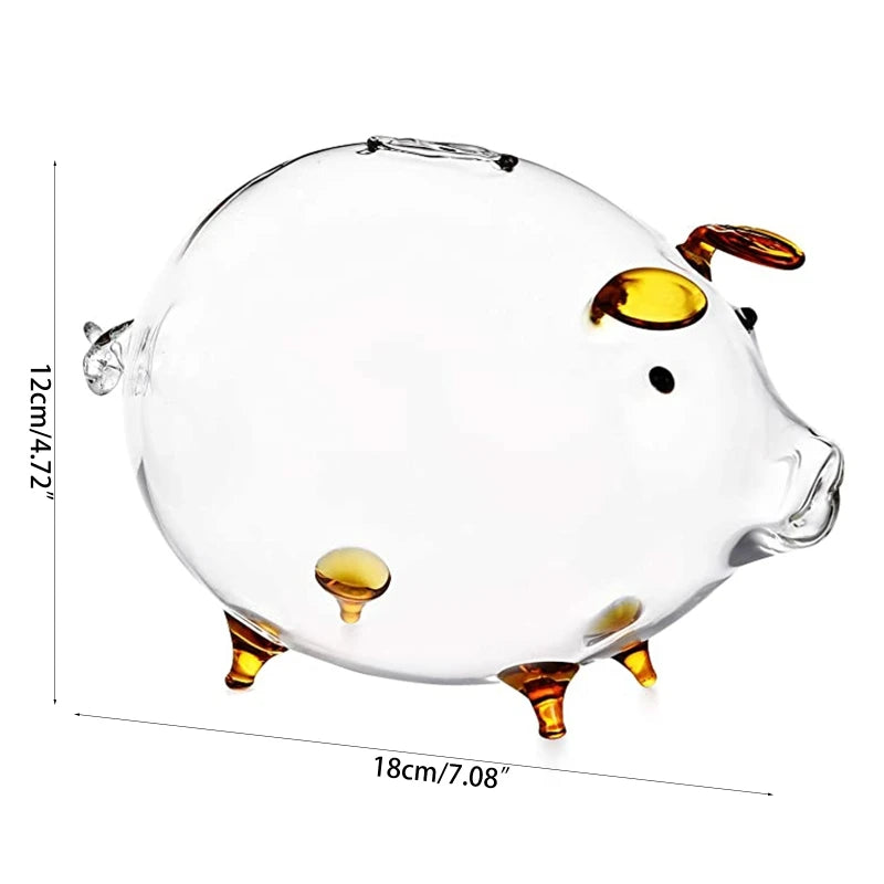 Tirelire cochon soufflé en verre incolore, long