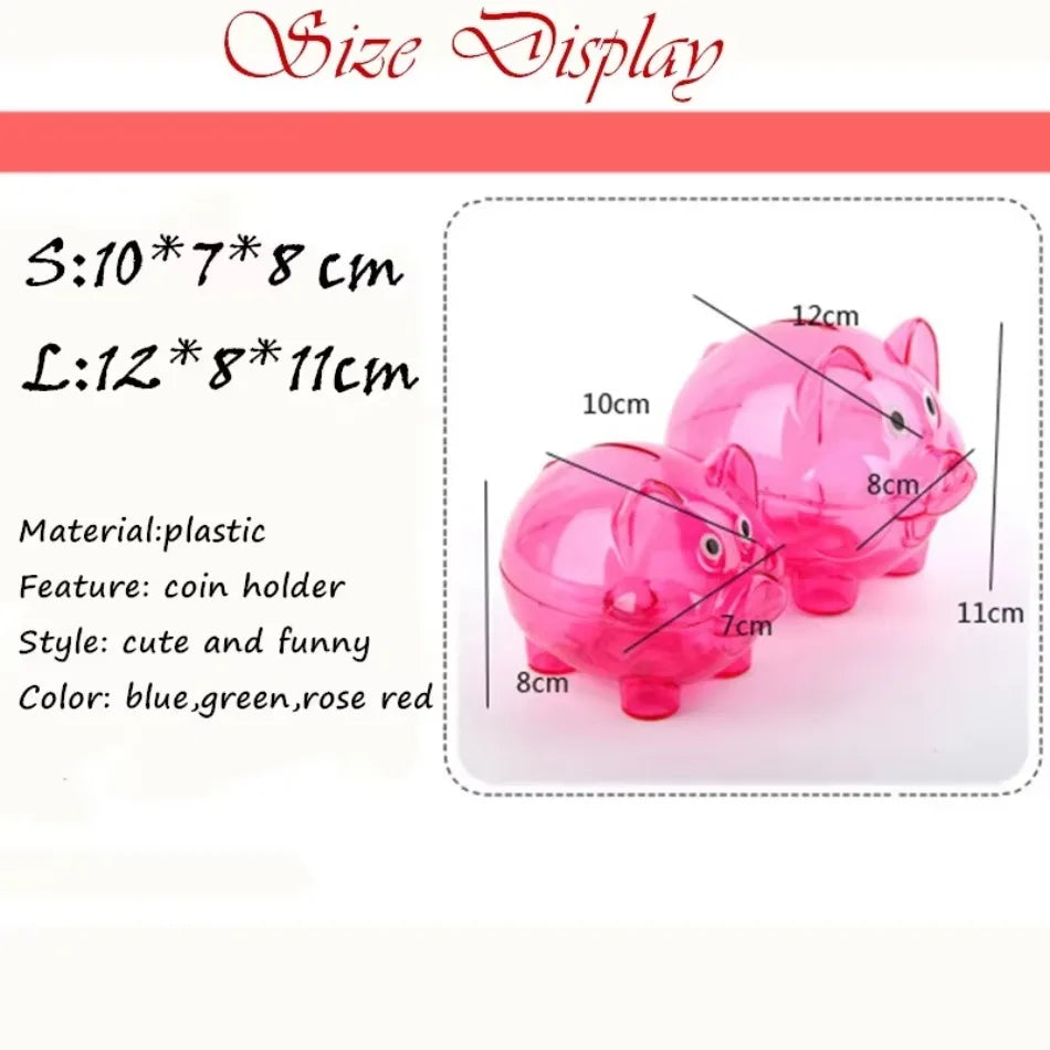Tirelire cochon transparente en plastique, deux tailles