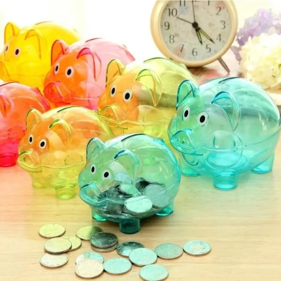 Tirelire cochon transparente en plastique, deux tailles