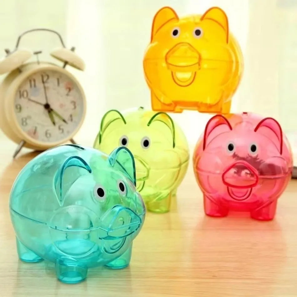 Tirelire cochon transparente en plastique, deux tailles