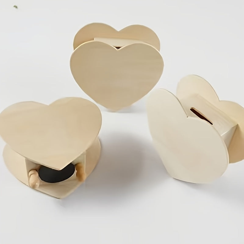 Tirelire cœur en bois brut à peindre soi-même, 11 cm de large
