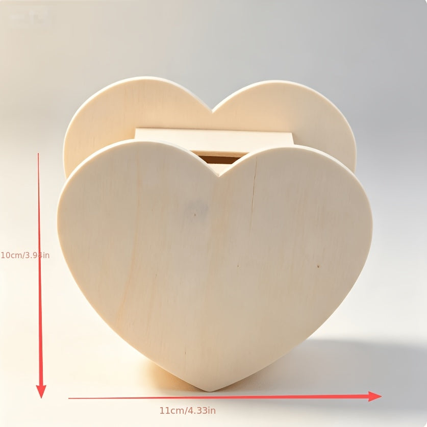 Tirelire cœur en bois brut à peindre soi-même, 11 cm de large