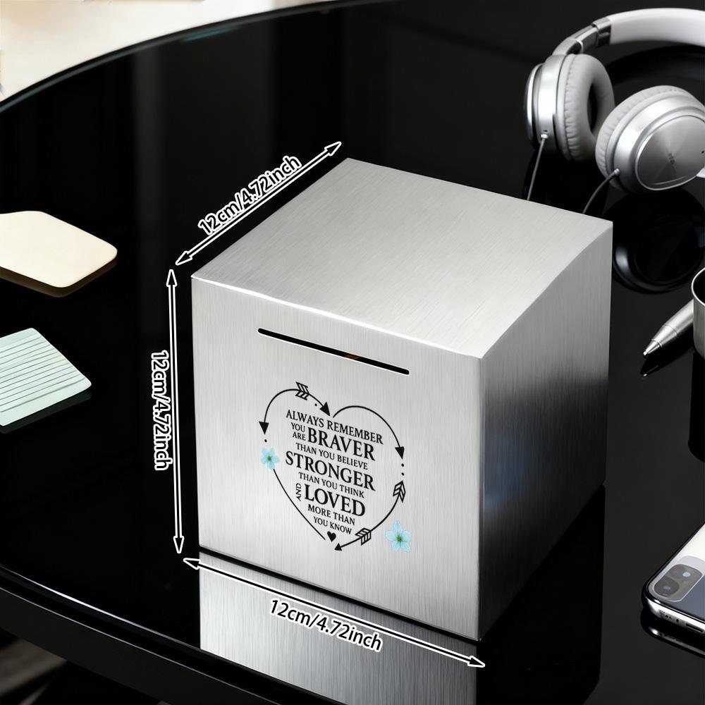 Tirelire coffre en acier inoxydable — Cube scellé de 12 cm