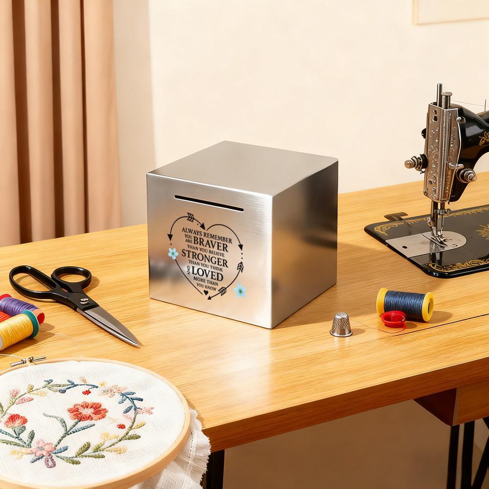 Tirelire coffre en acier inoxydable — Cube scellé de 12 cm