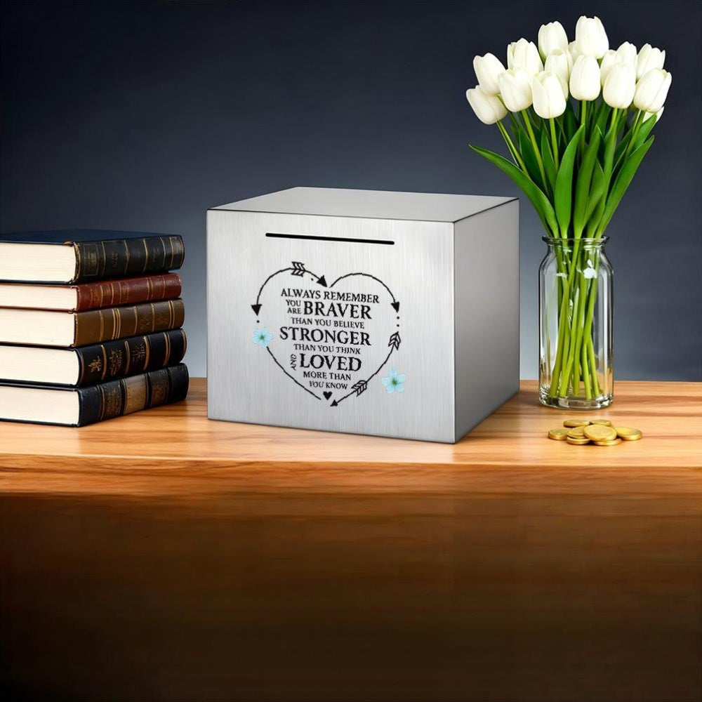 Tirelire coffre en acier inoxydable — Cube scellé de 12 cm