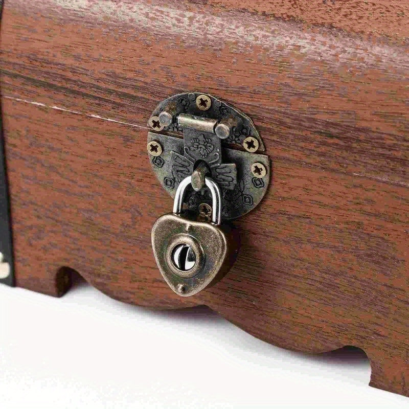 Tirelire coffre en bois vintage, fente à pièces et cadenas