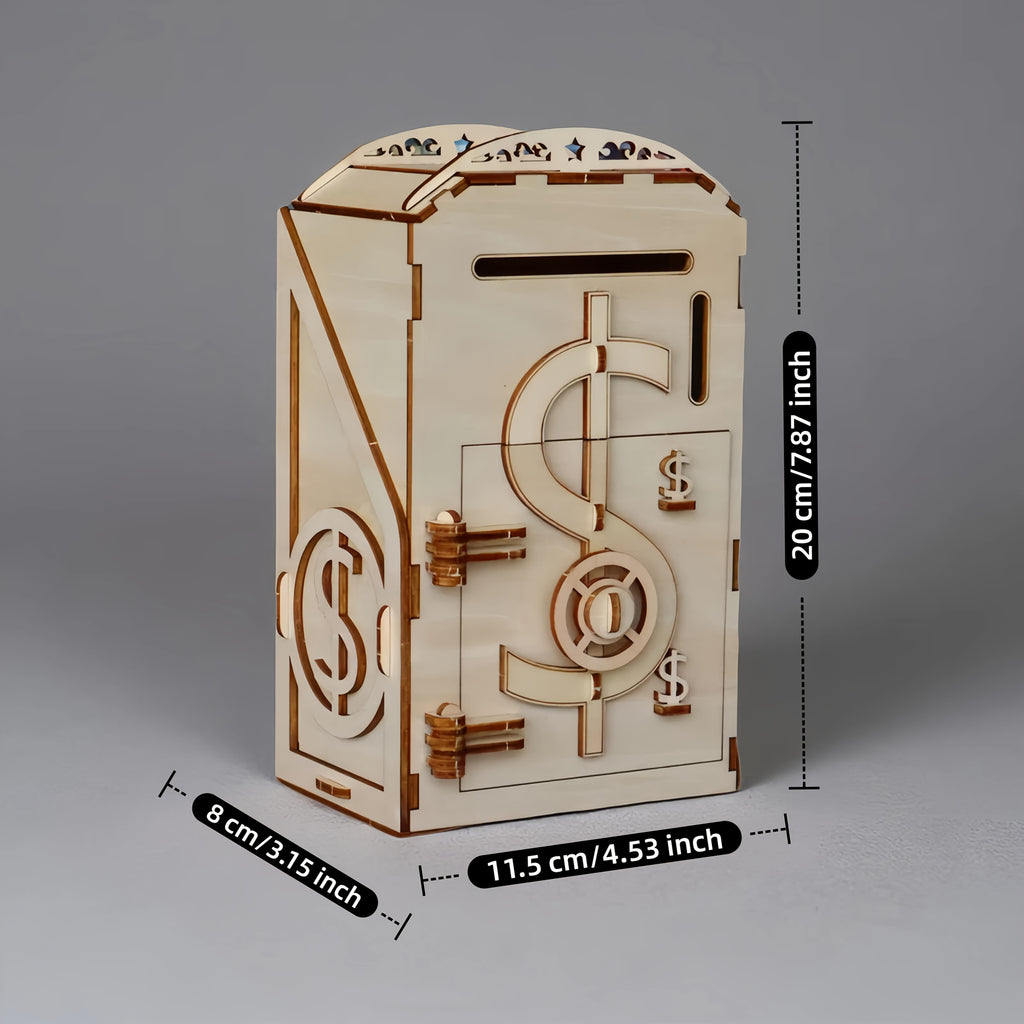 Tirelire coffre-fort en bois à assembler, code à molettes