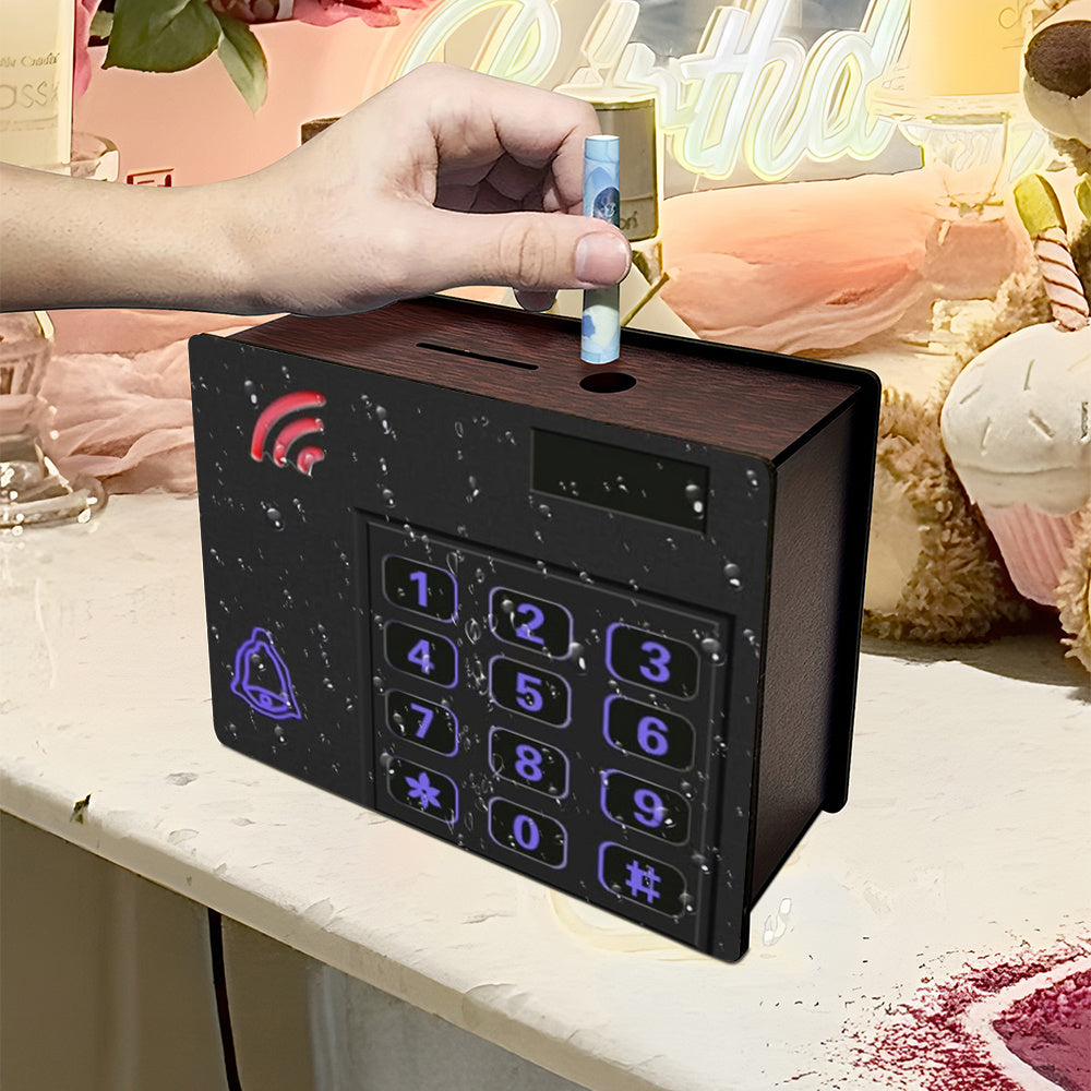 Tirelire coffret bois, clavier rétroéclairé imprimé
