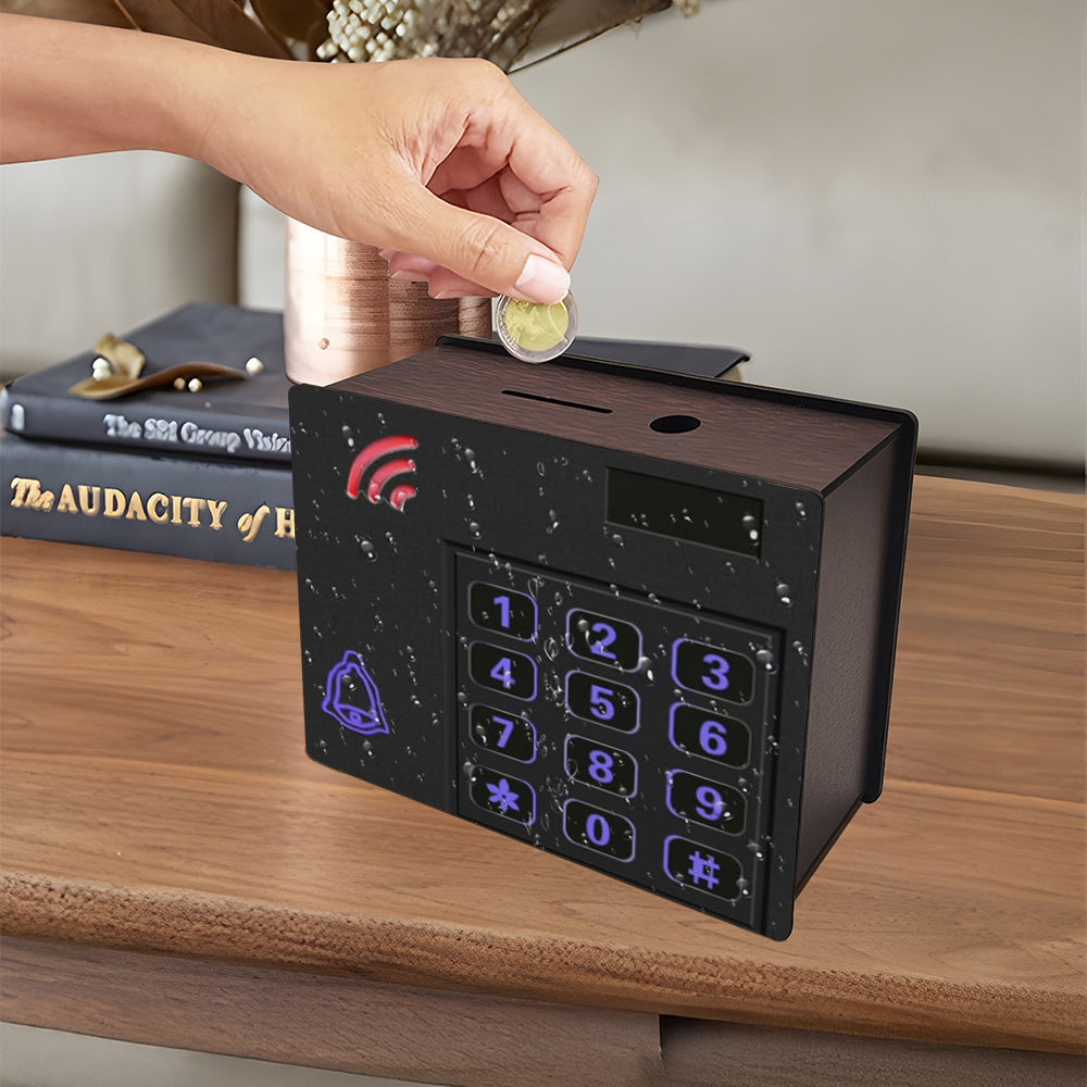 Tirelire coffret bois, clavier rétroéclairé imprimé