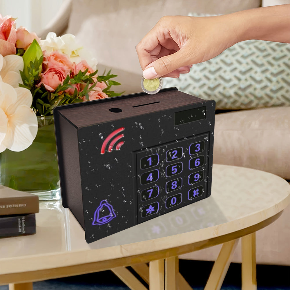 Tirelire coffret bois, clavier rétroéclairé imprimé