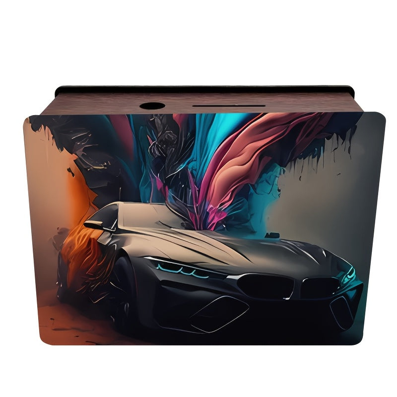 Tirelire coffret en bois, coupé sombre et fumées colorées