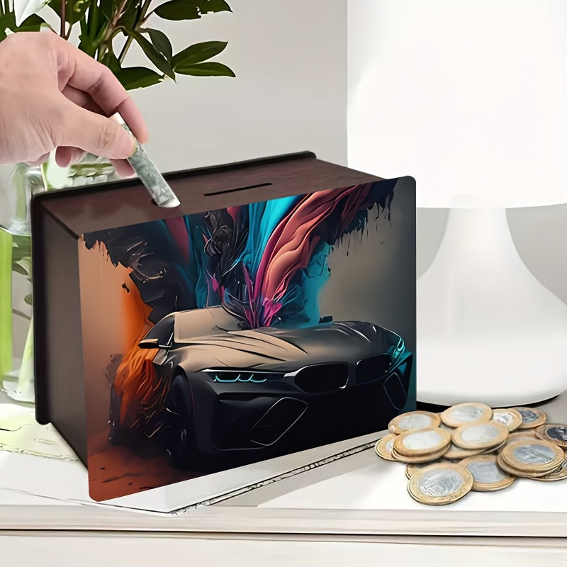 Tirelire coffret en bois, coupé sombre et fumées colorées