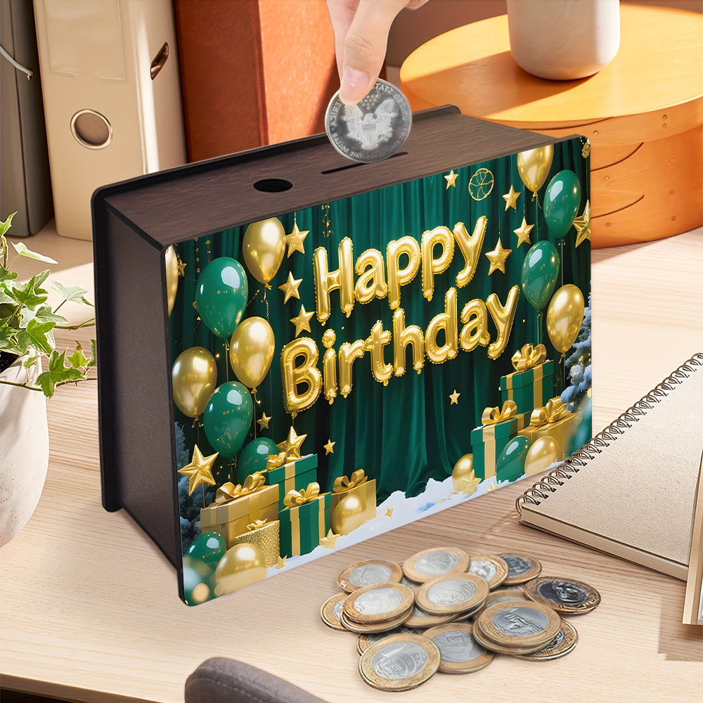 Tirelire coffret bois, façade anniversaire
