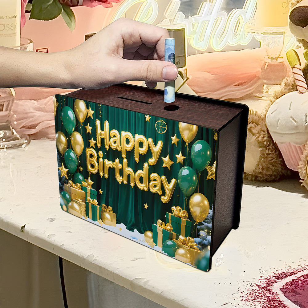 Tirelire coffret bois, façade anniversaire