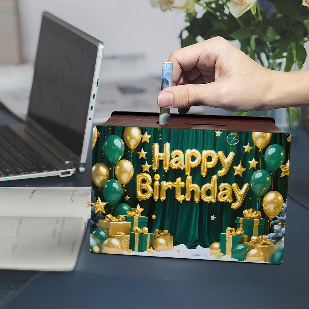 Tirelire coffret bois, façade anniversaire