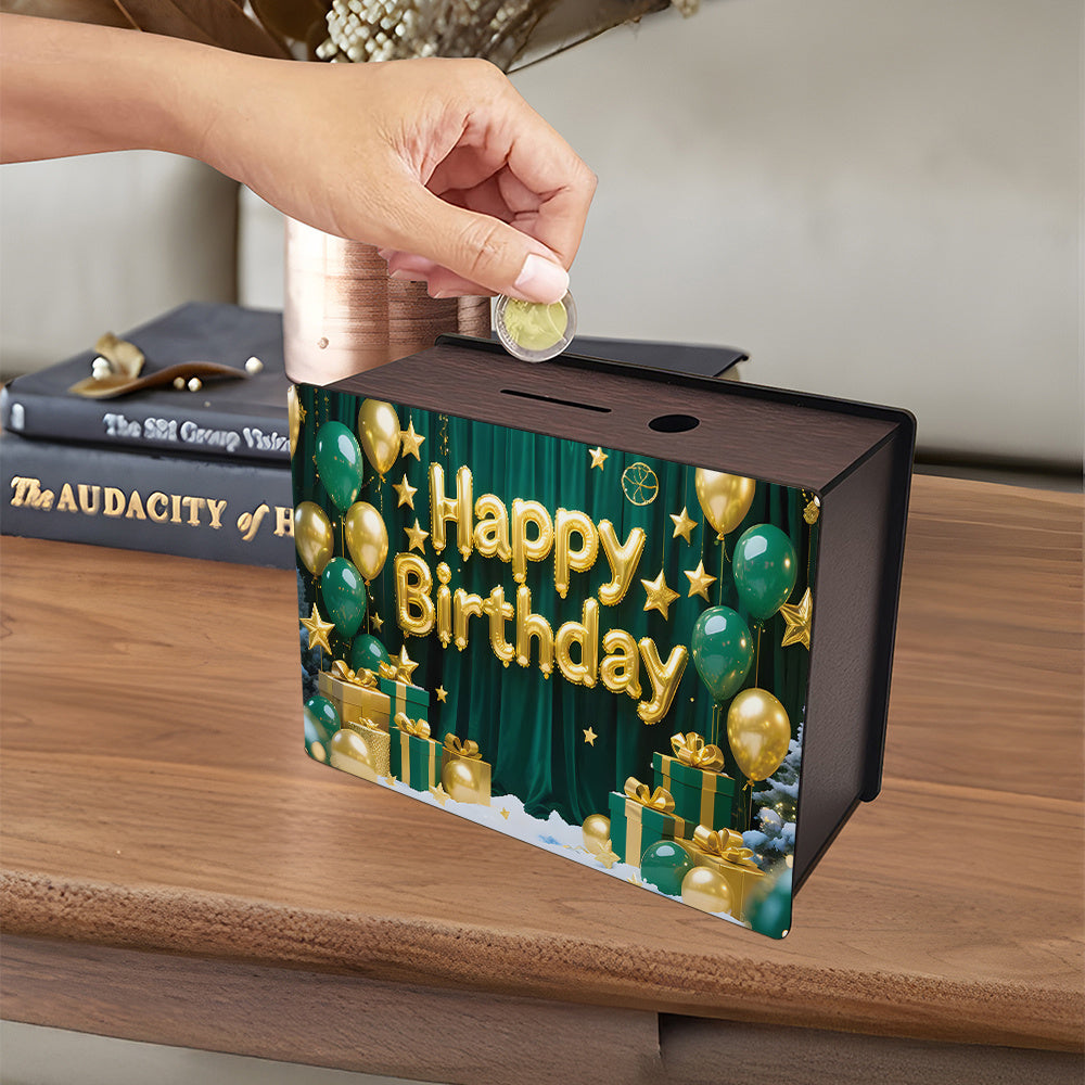 Tirelire coffret bois, façade anniversaire