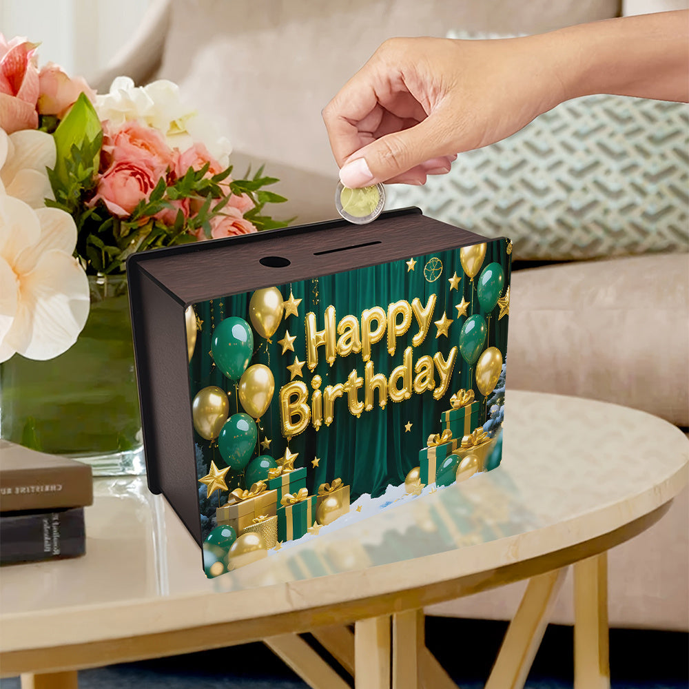 Tirelire coffret bois, façade anniversaire