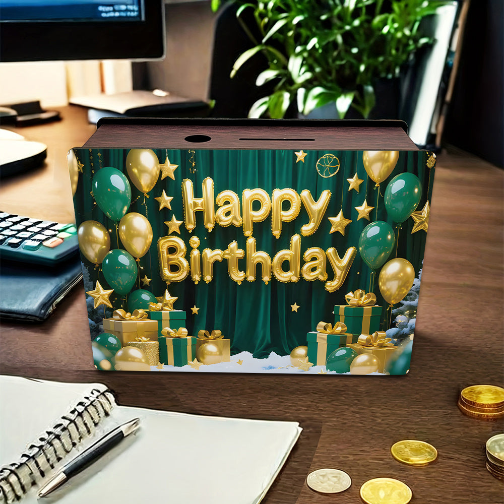 Tirelire coffret bois, façade anniversaire