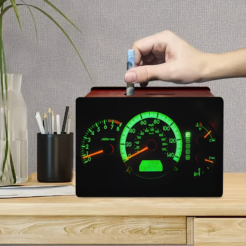 Tirelire compteurs de voiture en bois — coffret livré à plat