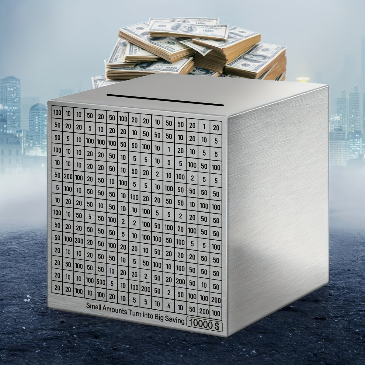Tirelire cube en acier inoxydable, défi d'épargne à cocher