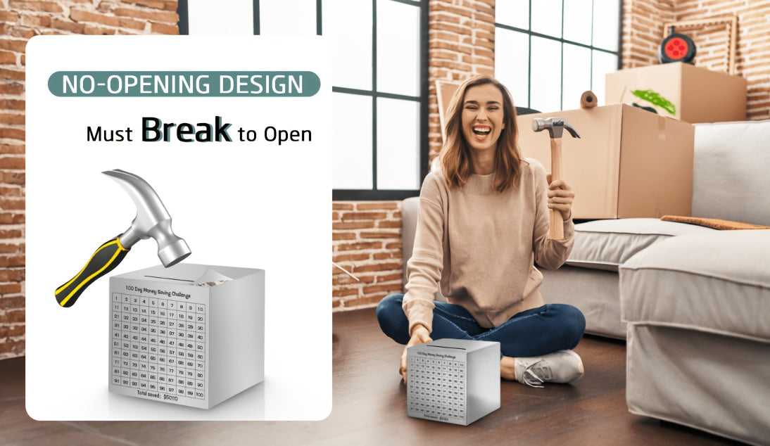Tirelire cube en acier inoxydable, défi d'épargne à cocher